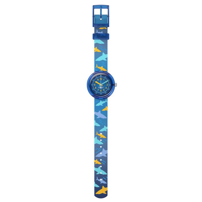 Montre garçon - FLIK FLAK - FPNP187 - Shark Gang - Boîtier biosourcé 31 85 mm - Bracelet PET recyclé bleu