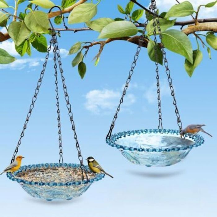 Lot de 2 bains doiseaux suspendus mangeoires suspendues pour lextérieur bol deau pour oiseaux décoration de jardinbleu