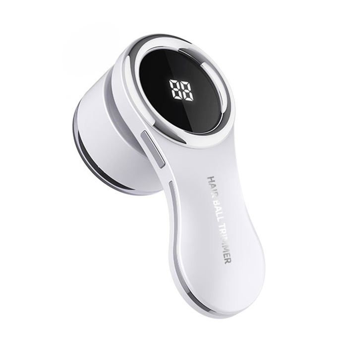 Rasoir Anti-Bouloches Rechargeable avec Écran Digital Intelligent Enlève Peluches et Poils sur Vêtements Couvertures Canapés Blanc