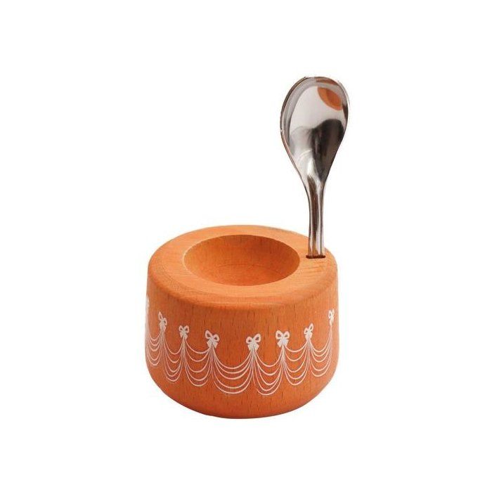 Coffret coquetier et cuillère - ROGER ORFÈVRE - Piou Princesse - Orange - Hêtre