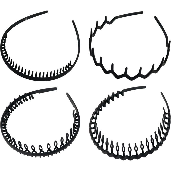 Qufiiry 4 Pcs Serre Tete Homme Bandeaux Ondulés Élastique Multi-Style Bandeaux en Plastique Serre-Tête
