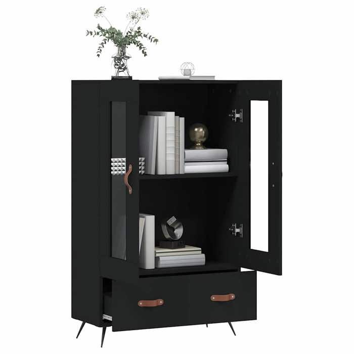 Meuble Rangement - HAOSHOP - Buffet haut noir 69 5x31x115 cm bois dingénierie&01_34841