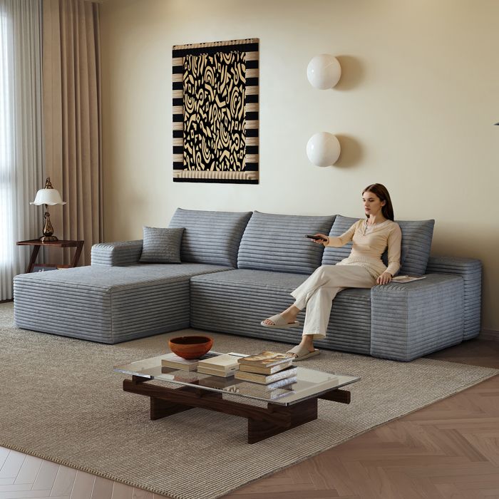 Grand canapé Lounge Gris anthracite 3 places — Modulaire sans assemblage velours côtelé doux dossier et accoudoirs réglables