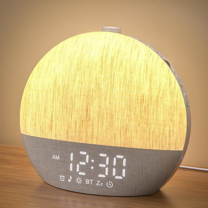 LIORQUE Réveil Simulateur d’Aube Lampe de Chevet 17 Lumières 30 Sons Bluetooth Mode Sommeil Snooze Chargeur 5 W LIORQUE Réveil Simulateur d’Aube Lampe de Chevet 17 Lumières 30 Sons Bluetooth Mode Sommeil Snooze Chargeur 5 W