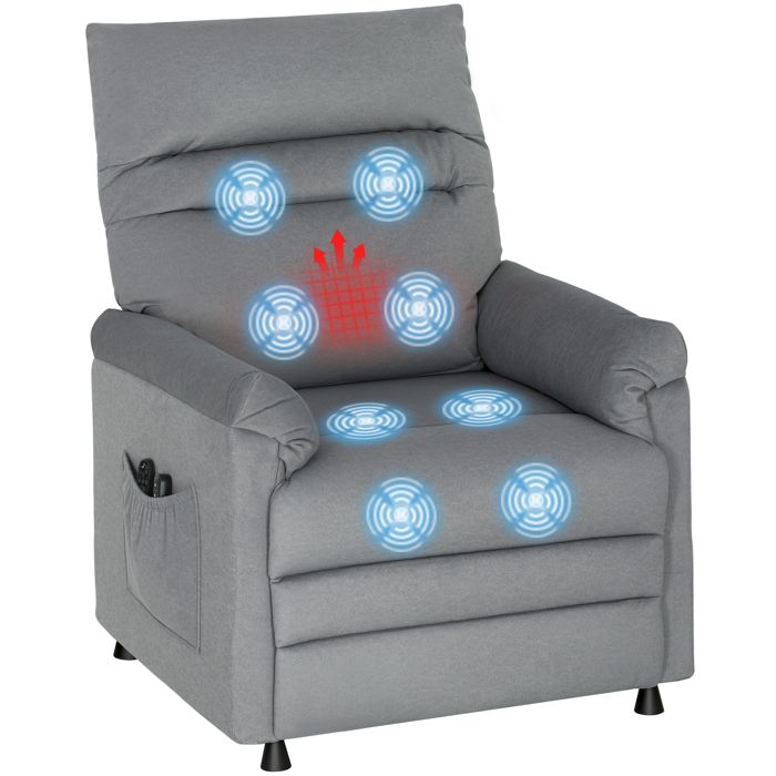 Fauteuil Relax Télé Massant Fonction Inclinable 2 Positions Chauffage Lombaire 2 Télécommandes Port USB Moteur Silencieux Gris
