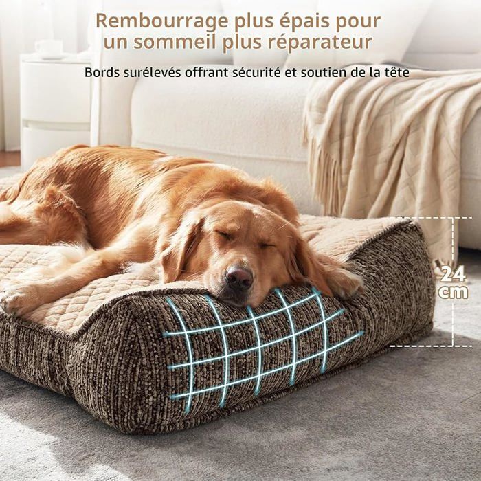 Panier Chien Grande Taille XXL OrthopédiqueCoussin Chien Dehoussable LavableCanapé pour L 107 x B 76 x 24 cm Marron MAR CORBEILLE