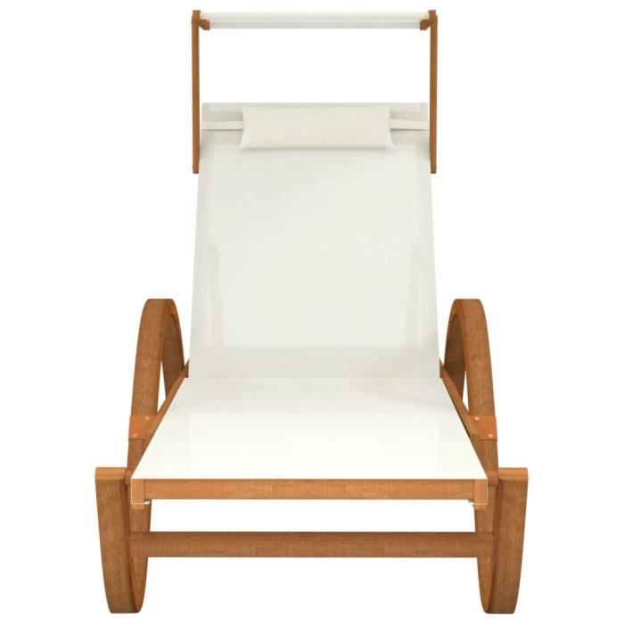 akozon chaise longue avec auvent blanc textilène/bois massif peuplier - 7891450329796