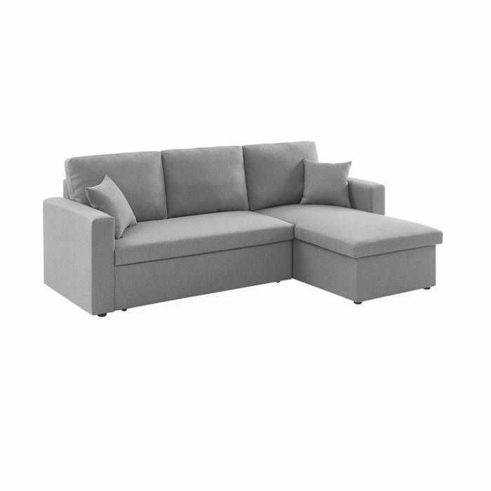 Canapé dangle convertible en tissu gris clair - IDA - 3 places. fauteuil dangle réversible coffre rangement lit modulable Canapé dangle convertible en tissu gris clair - IDA - 3 places. fauteuil dangle réversible coffre rangement lit modulable