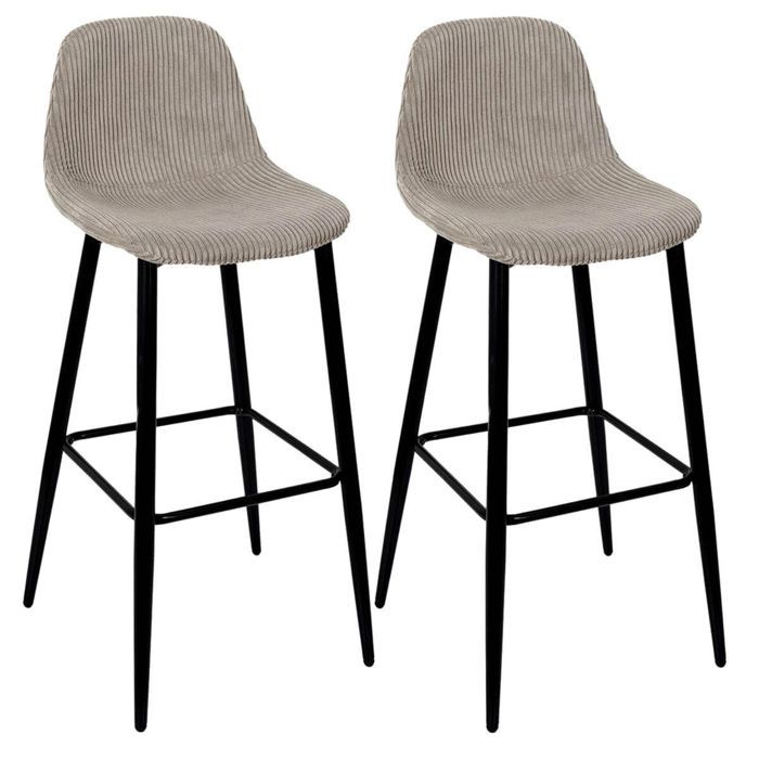 AMORY - Lot de 2 tabourets de bar en velours côtelé coloris taupe AMORY - Lot de 2 tabourets de bar en velours côtelé coloris taupe