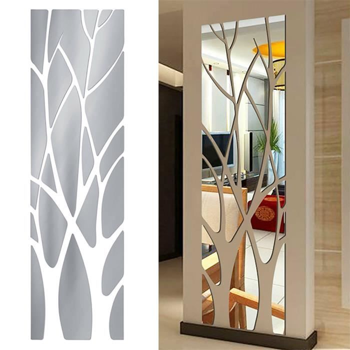 Stickers Muraux Art DIY 3D Amovible Miroir Arbre Mural Acrylique Decal