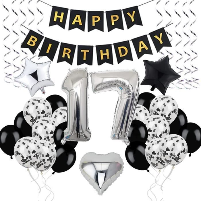 Decoration D Anniversaire Pour 17 Ans Pour Homme Et Garcon 17 Ans Decoration D Anniversaire 17 Ballons Noirs Et Argentes Deco 557 Cdiscount Maison