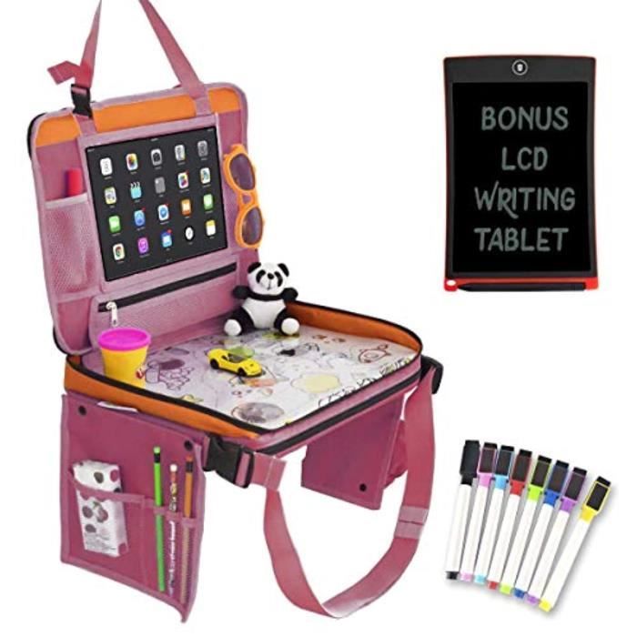 INSAT Plateau Voyage Enfant Voiture - Tablette Pliante Avec Poches Rangement Pour Avion/Poussette
