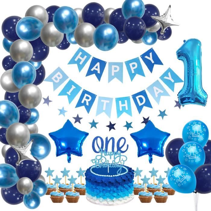 Décoration anniversaire bleu - ballons joyeux anniversaire - garçon fille