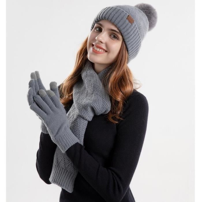 Ensemble de bonnet tricoté pour femme Bonnet Pom Pom Gants, bonnet chaud d' hiver unisexe - Cdiscount Prêt-à-Porter