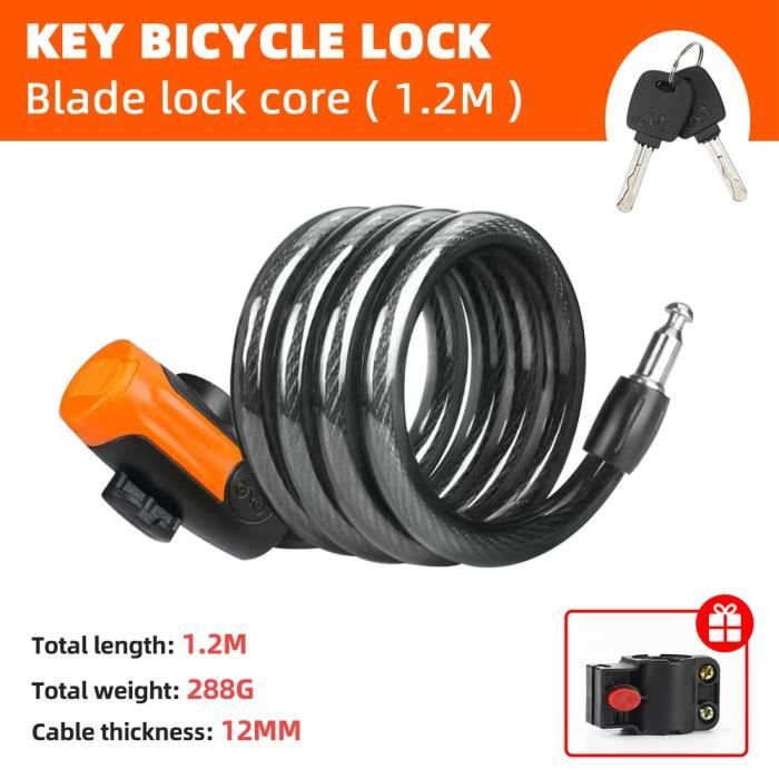 Antivol Vélo à Câble Acier Spirale 8mm - Neuf - À Clé