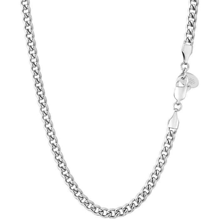 Chaîne Gourmette Plaqué Argent 925 Maille Creuse 4mm 60cm – Neuf Sans Emballage