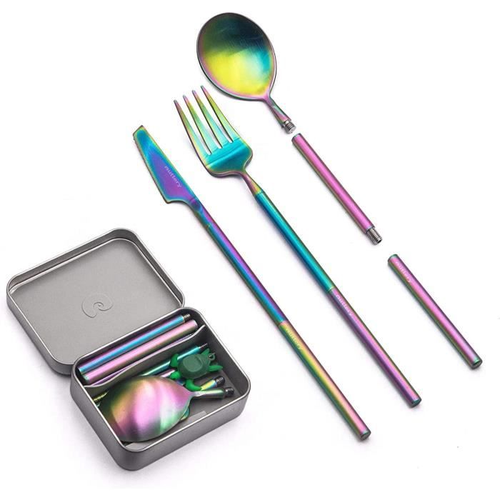Set De Couverts De Voyage Réutilisables - 4 Pièces Avec Étui, Plastique PP - Pour Pique-nique, Bureau