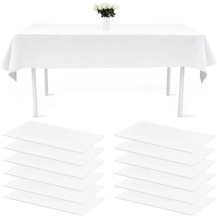 Chumia Lot De 10 Nappes Rectangulaires Blanches 152x213 Cm - Polyester Imperméable Anti-Taches