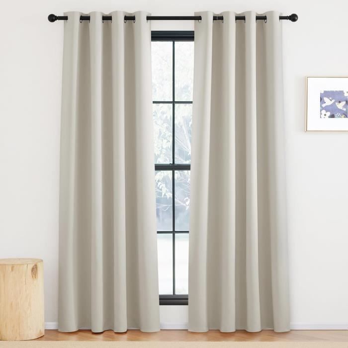 Rideau Occultant 100% Polyester - 147x194 Cm, œillets, Gris Clair, Bloque Lumière Et Isolant Thermique
