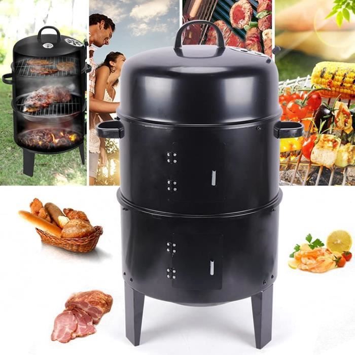 Barbecue Fumoir 3 En 1 Au Charbon De Bois - Diamètre 40 Cm, 3 étages - Avec Thermomètre Et Accessoires Inclus - Idéal Jardin - 13