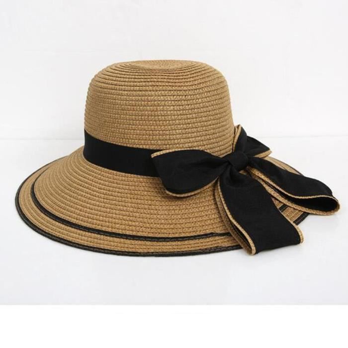 Chapeau De Plage Femme En Paille - Grand Bord Pliable, Vintage, Neuf Avec étiquettes