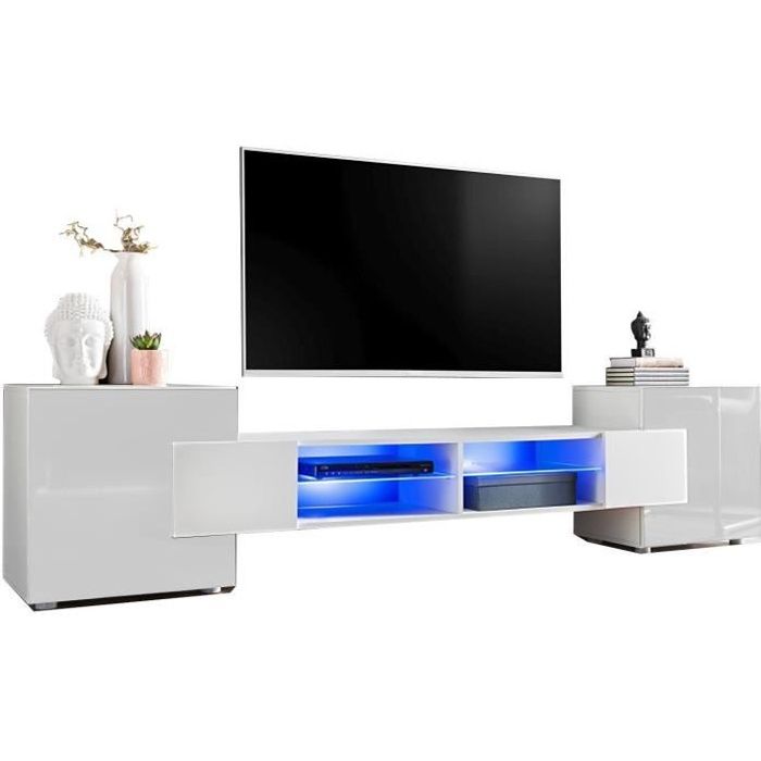 Extreme Furniture Meuble TV Bridge LED bleues Blanc & Blanc
