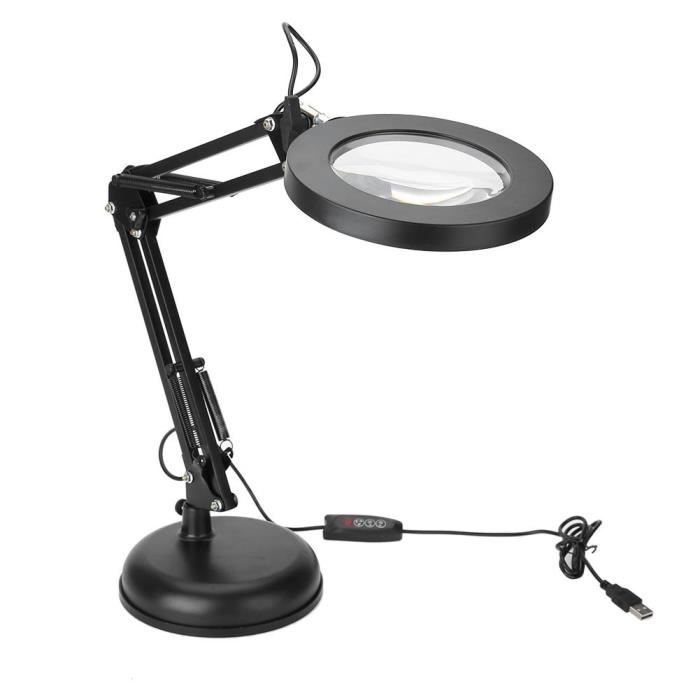 pince de bureau r/églable loupe avec lumi/ère lampe loupe USB Loupe lumineuse 5X LED loupe USB 5 couleurs dimmable LED 5X pour lire la r/éparation de soudure