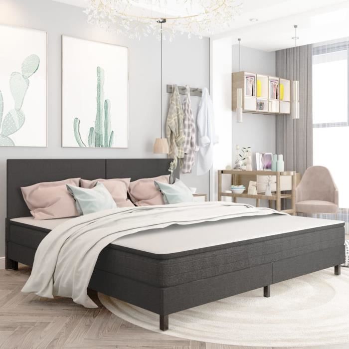 Lit adulte design moderne - [MARQUE] - Gris - 200x200 cm - MDF et métal