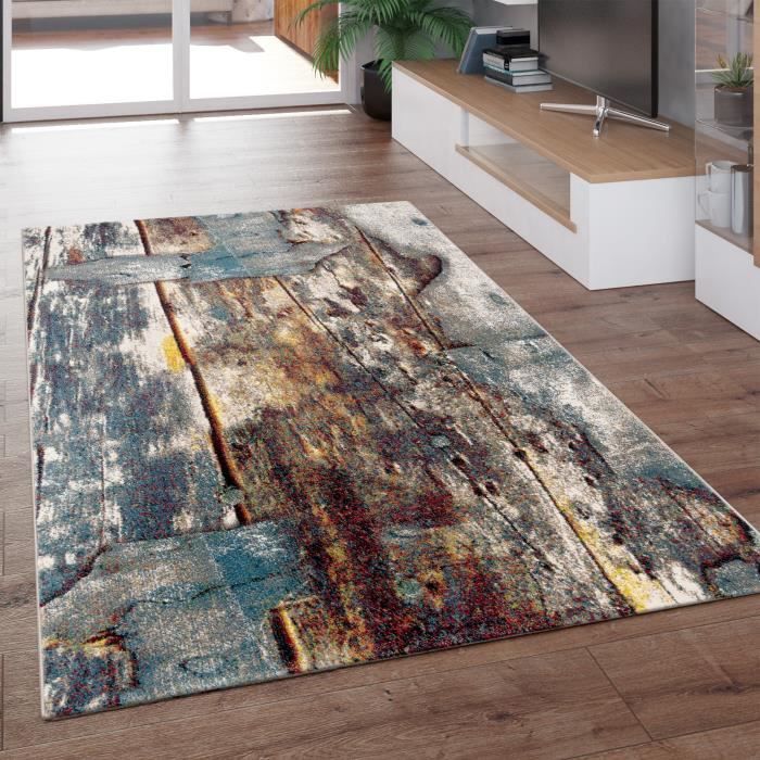 tapis design colore bois effet relief en turquoise jaune beige chine 160x230 cm cdiscount maison