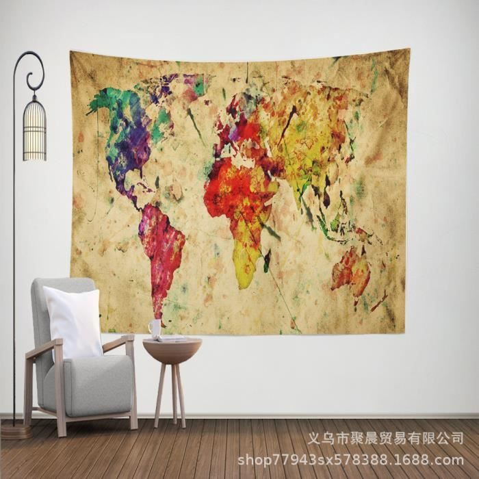 Tapisserie - Carte du Monde - 150x200CM - Polyester - Multicolore