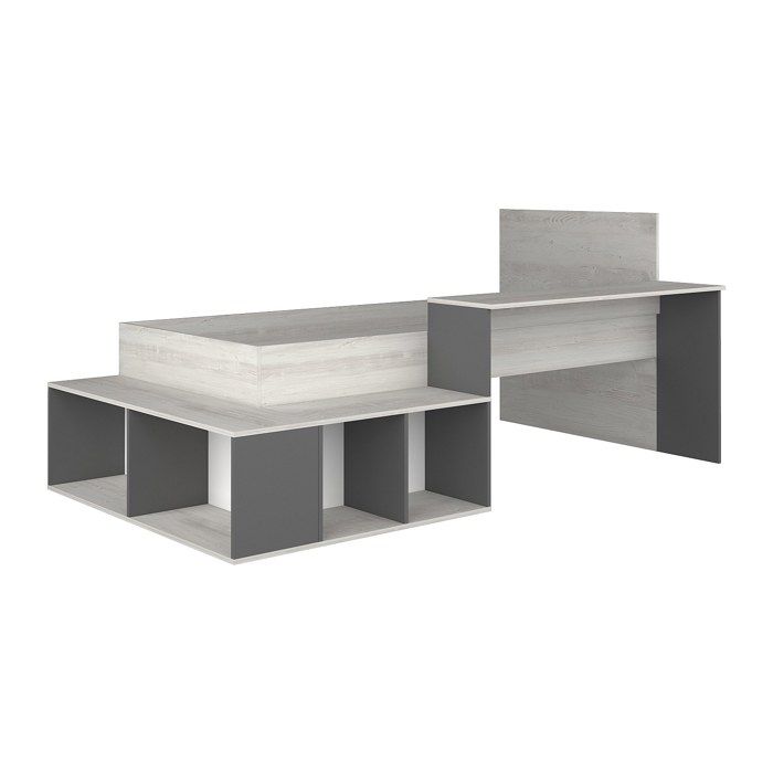 Lit combiné 90 x 200 cm avec rangements et bureau - Coloris : Naturel et anthracite - RIGALI