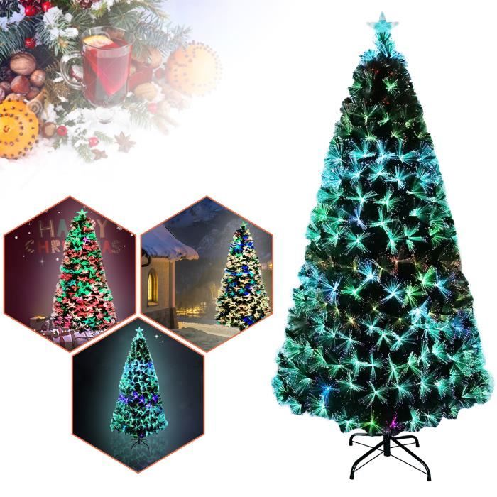 Sapin De Noël Artificiel 120 Cm Avec Guirlandes LED - PVC Vert Ignifuge - Montage Rapide - Support Inclus - Décorations Fêtes