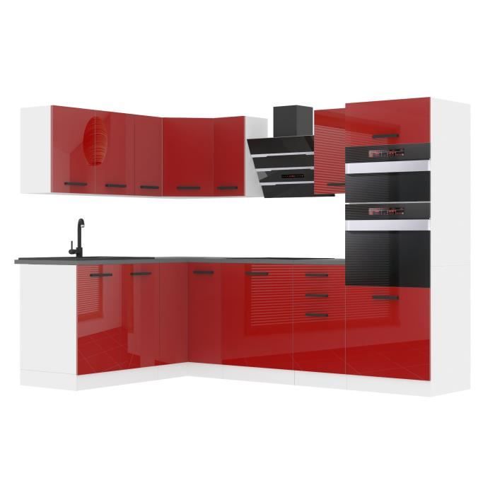 Cuisine Complète - B BELINI GROUP - MELANIE - Rouge Très Brillant - Design Contemporain - 360 cm x 60 cm