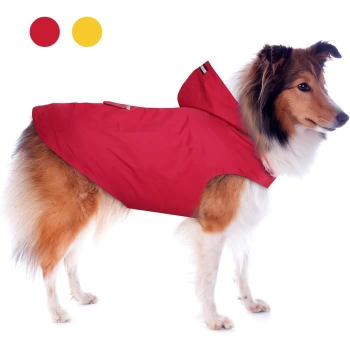 Meilleurs prix pour Imperméable pour Chien avec Capuchon, imperméable pour Chien 100% étanche ultraléger et aéré avec Bandes réfléchissantes 5XL, rouge