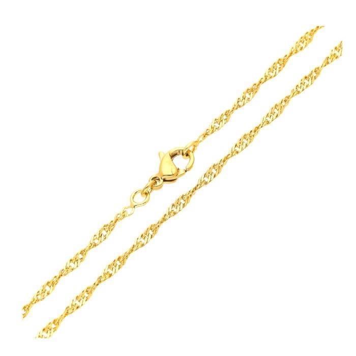 Chaîne de Cou - Singapour - 60 cm - 2 mm - Plaqué Or Jaune 750/1000 - Femme
