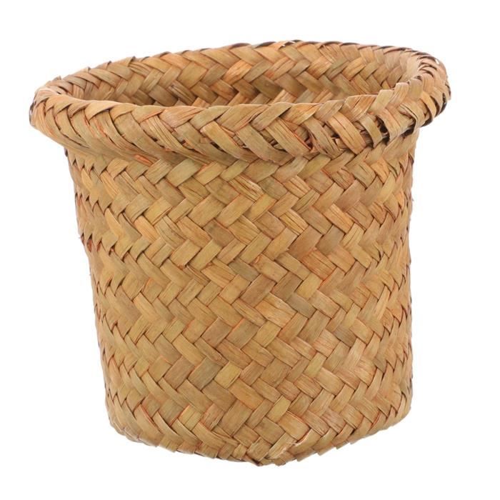 Mini Poubelle Tressée En Jonc De Mer - Panier De Rangement Déco Pour Bureau, Salle De Bain, Salon