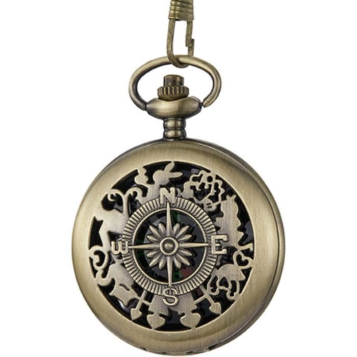 Montre De Poche Sport Veemoon Avec Boussole - Montre à Clip Rétro Pour Randonnée, Clip Sac à Dos - Noir