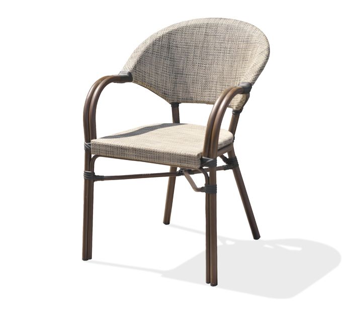 fauteuil de jardin ushuaia empilable en aluminium marron et textilène - lin