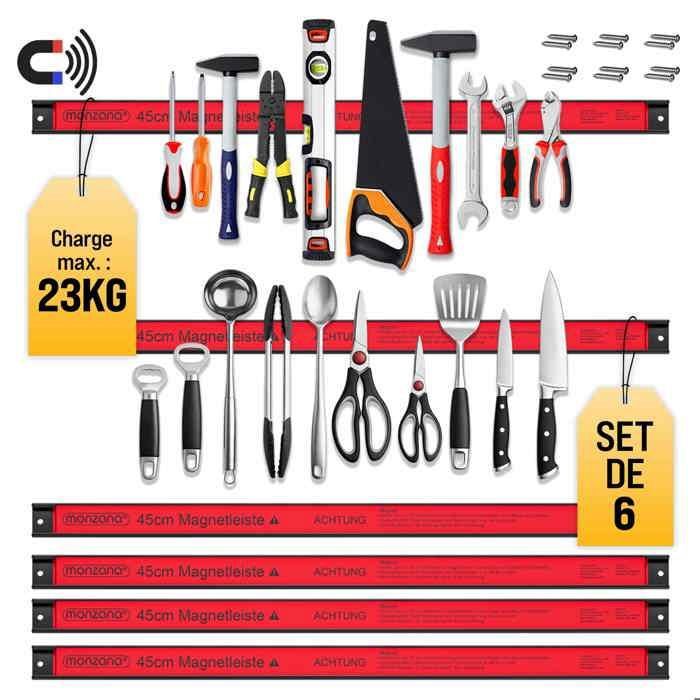 Lot 3 Barres Magnétiques 46cm/30cm/20cm - Capacité Totale 22 Kg - Porte-Outils Mural Garage, Cuisine