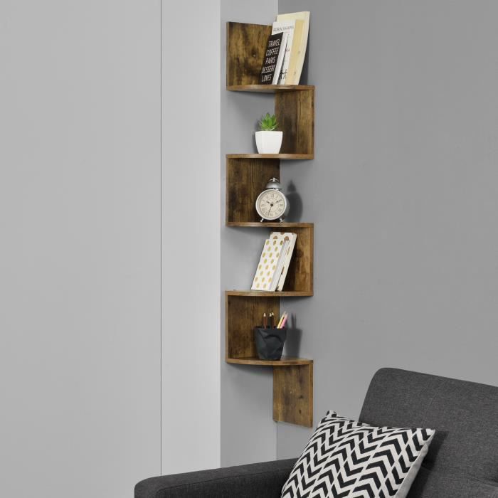 Étagère dAngle en Forme Zigzag 123 x 20 x 20 cm Effet Noyer