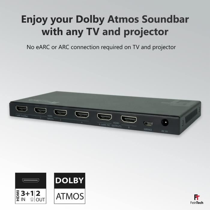 Commutateur matriciel HDMI pour 2 écrans TV & vidéoprojecteur et barre