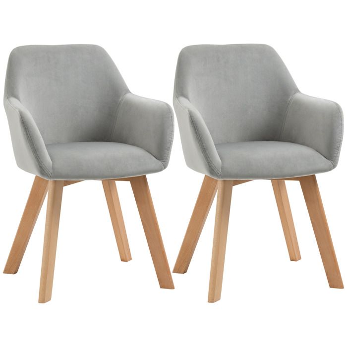 HOMCOM - Lot de 2 chaises de salle à manger - Tissu polyester effet velours - 54x57x80cm - Gris