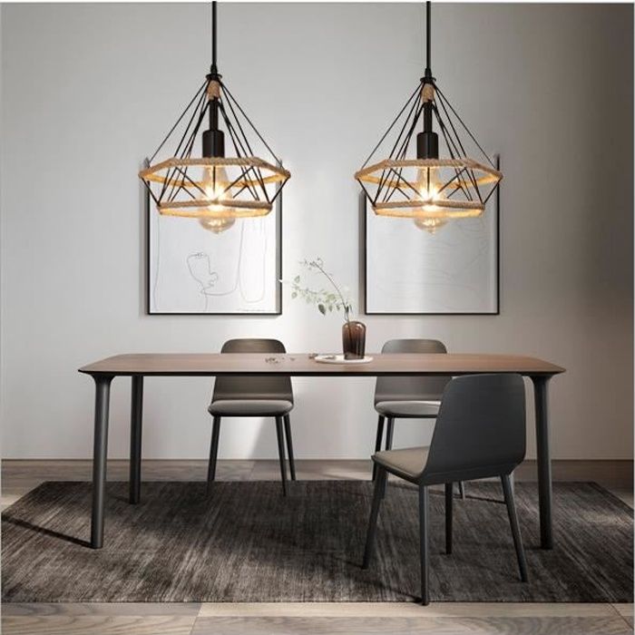 Lustre Plafonnier En Métal Et Corde - Industriel Personnalité