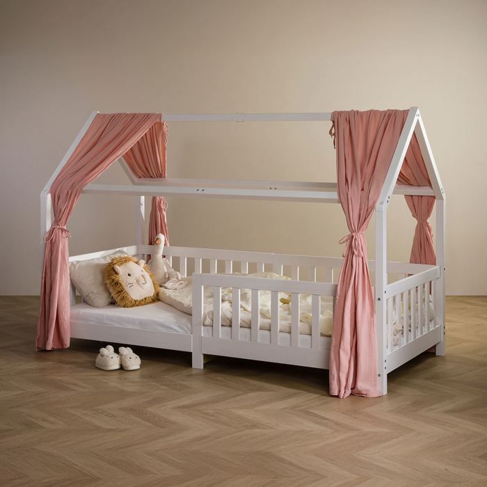 Rideau De Lit LIAN En Mousseline 100% Coton Jaune 125 X 390 Cm - Pour Lits Cabanes Enfants