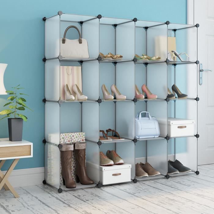 Organisateur De Rangement Modulaire En Plastique - Armoire Cubes 8 étages 12 Portes - Portable Et Facile à Monter