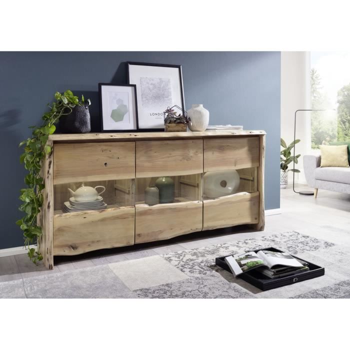 Buffet avec vitrine - Bois massif dacacia laqué (Bois naturel) - Design naturel - PURE EDGE 708