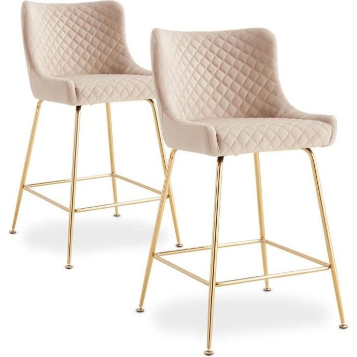Lot de 2 chaises de bar Bellamy Velours Beige pieds Or Cdiscount Maison