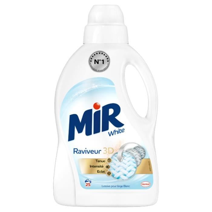 Mir lot 3 x 1,5L Lessives Liquides 1 x Mir White 1 Mir Couleurs et 1 Mir  Black