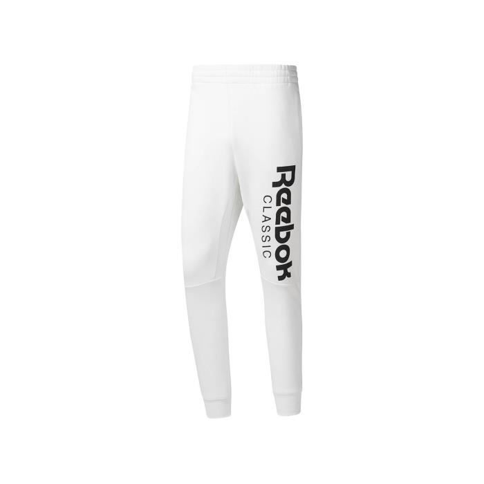 Pantalon de survêtement Reebok GP - Homme - Blanc - Coupe ajustée - Logo devant - Deux poches passepoils au dos