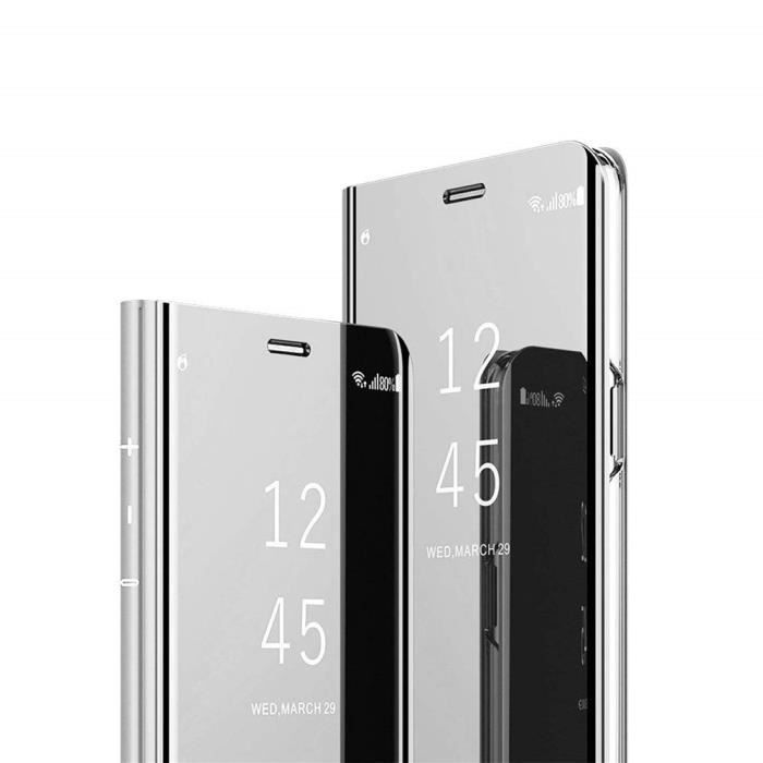 Coque Samsung Galaxy S10 Clear View Etui à Rabat Cover Flip Case Etui Housse Miroir or Coque pour Samsung Galaxy S10 argent